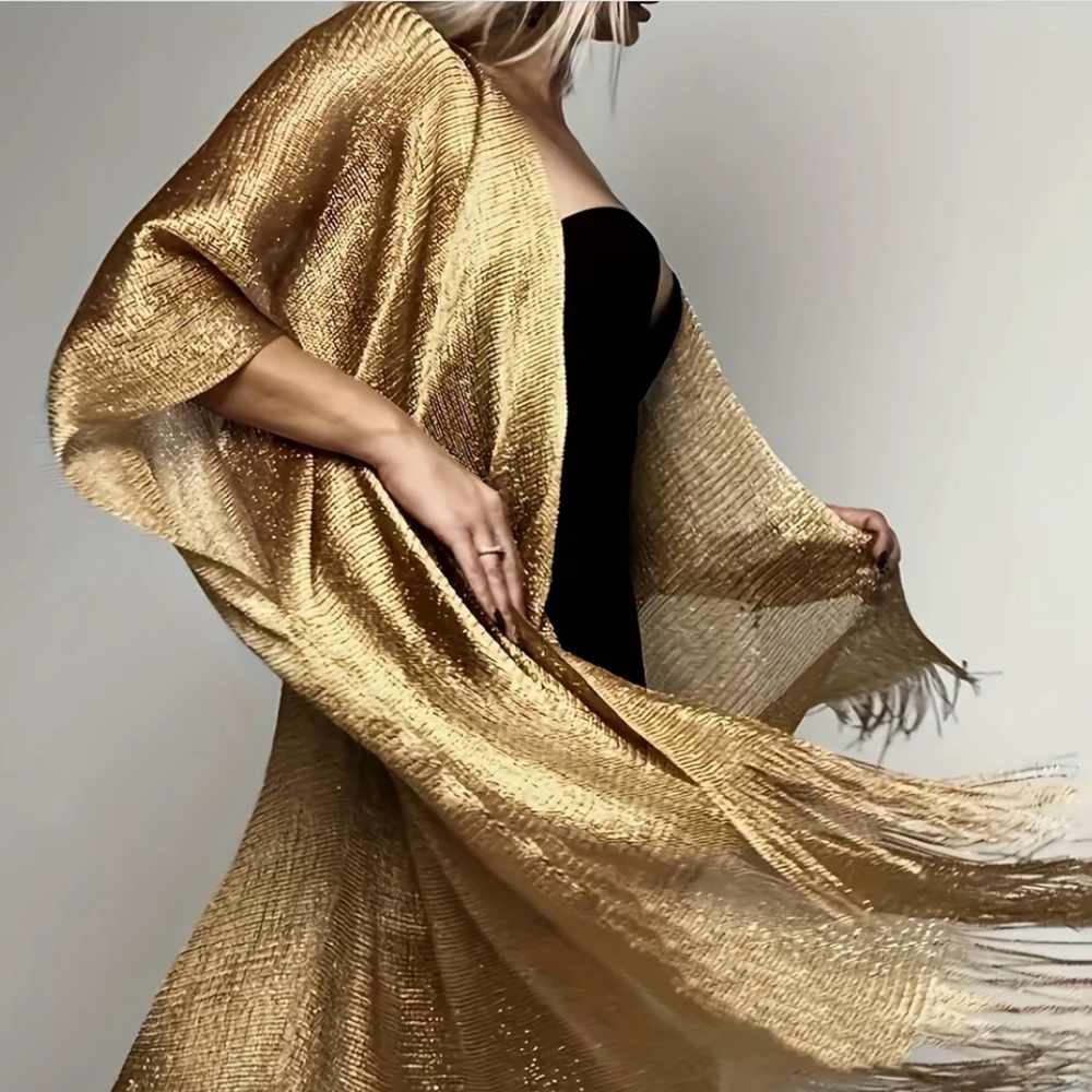 Gold Fringed Kimono Cardigan